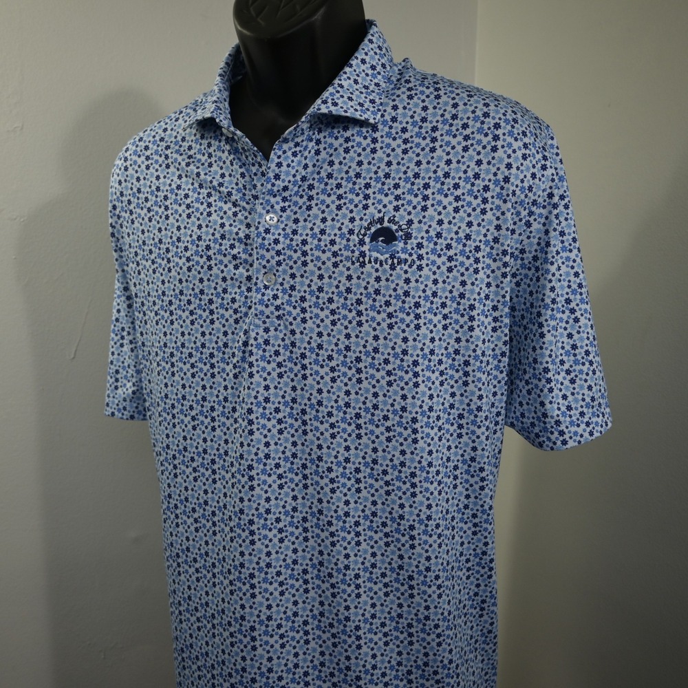 Johnnie-O Teeth of the Dog Casa de Campo Golf Polo Mens XXL Blue Floral Stretch